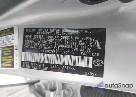 2009 Toyota Avalon Xl z USA, uszkodzony, nr VIN 4T1BK36BX9U342313